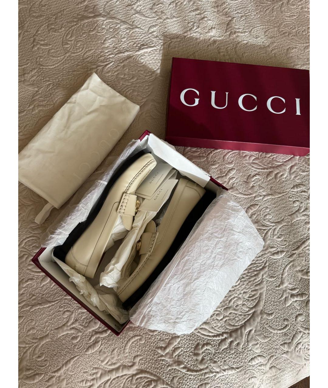 GUCCI Бежевые кожаные лоферы, фото 7