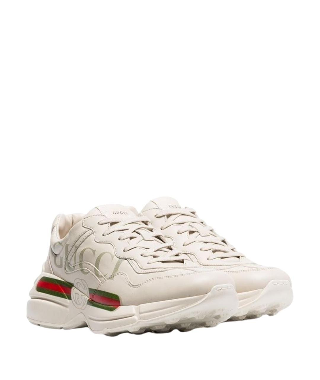 GUCCI Белые кожаные низкие кроссовки / кеды, фото 2