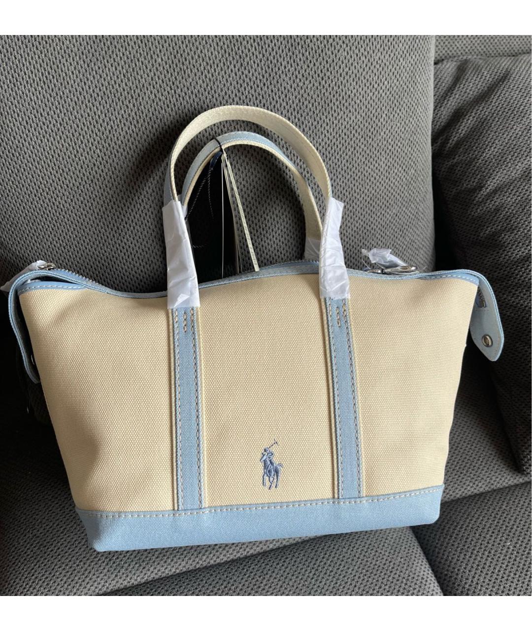 POLO RALPH LAUREN Бежевая тканевая сумка тоут, фото 5