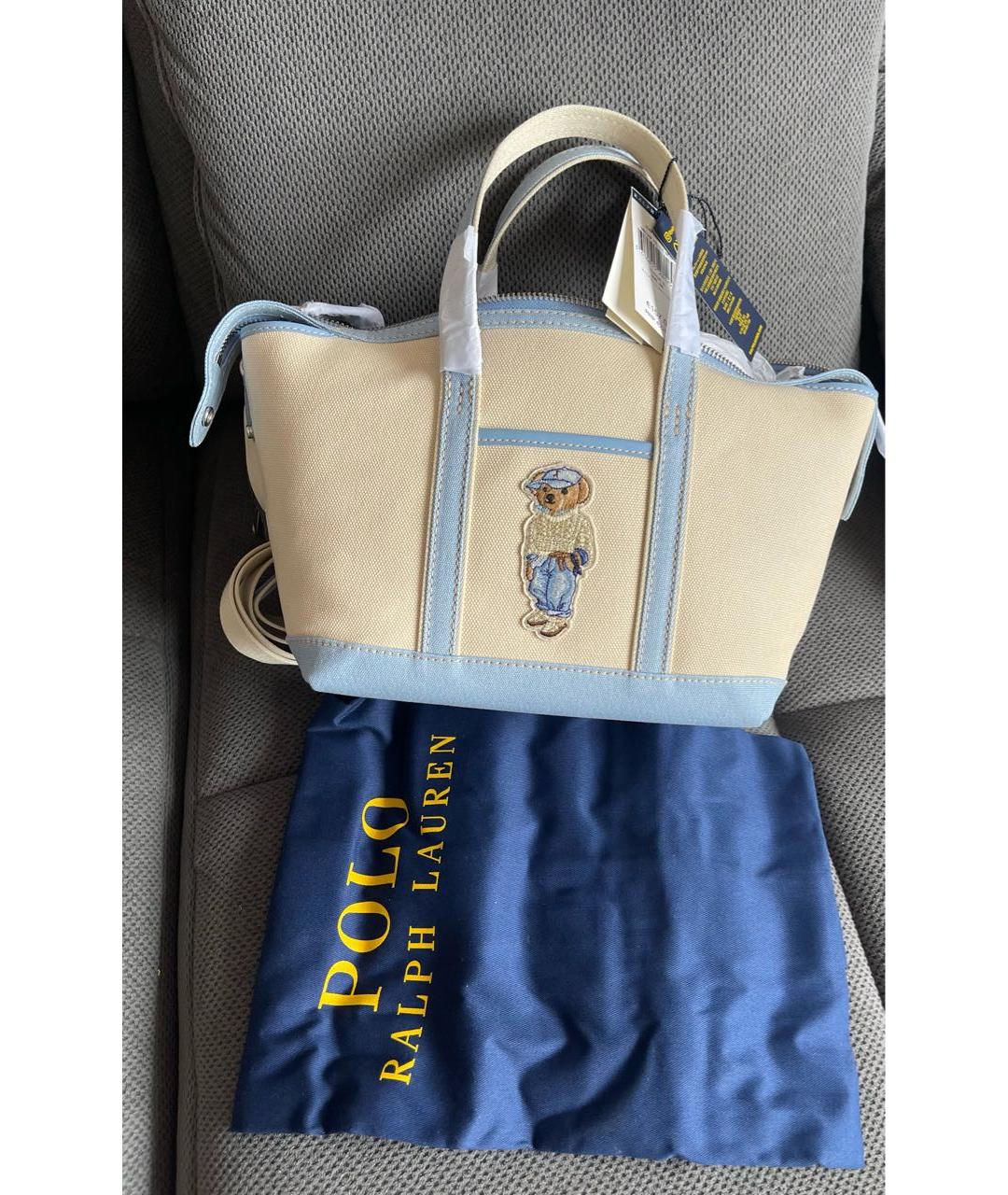 POLO RALPH LAUREN Бежевая тканевая сумка тоут, фото 2