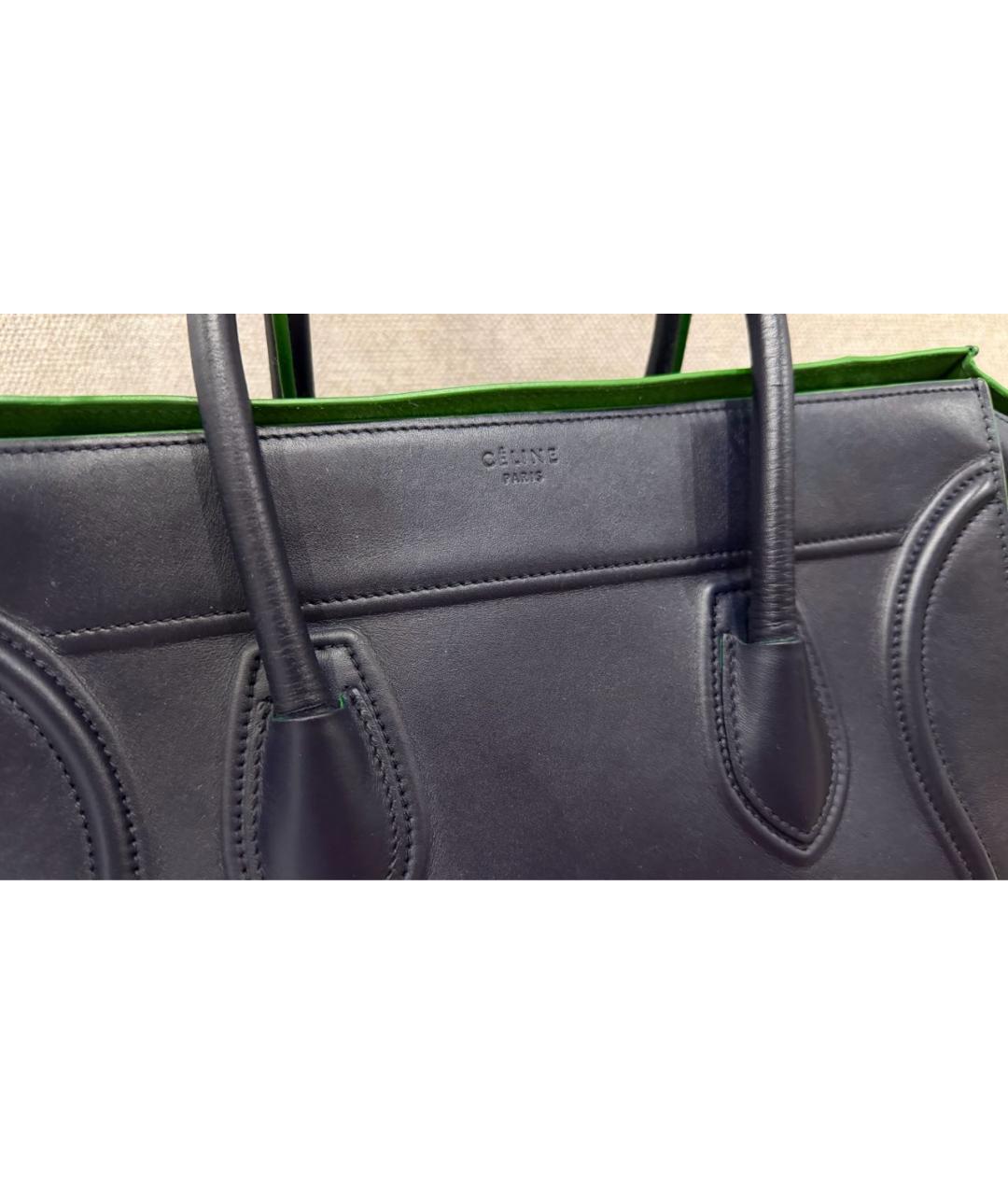 CELINE Темно-синяя кожаная сумка с короткими ручками, фото 5