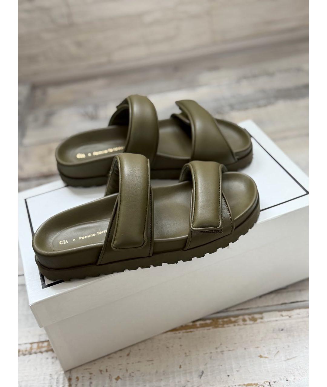 GIABORGHINI Хаки кожаные шлепанцы, фото 7