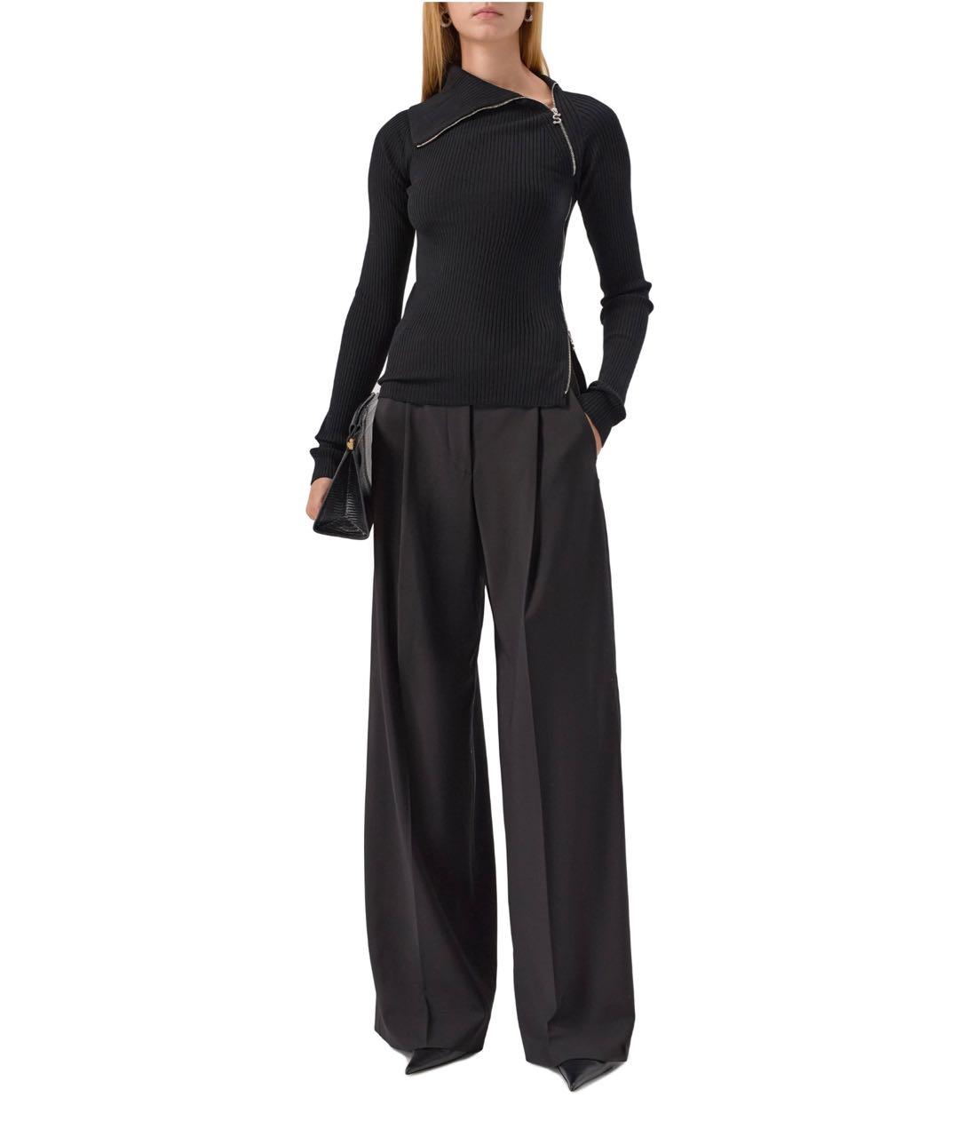 SPORTMAX Черные шерстяные брюки широкие, фото 4