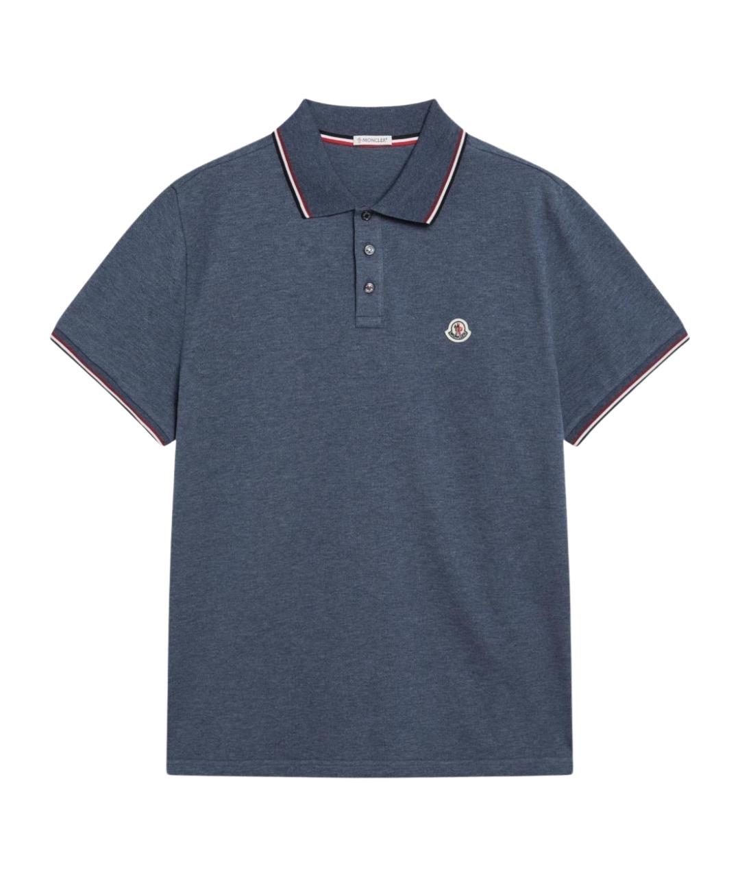 MONCLER Синее хлопковое поло с коротким рукавом, фото 1