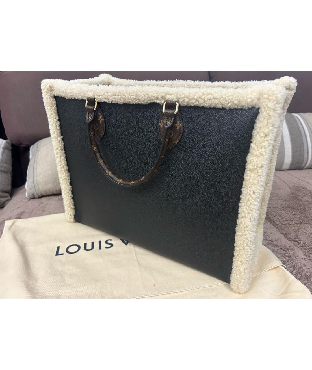 LOUIS VUITTON Черная кожаная сумка тоут, фото 3