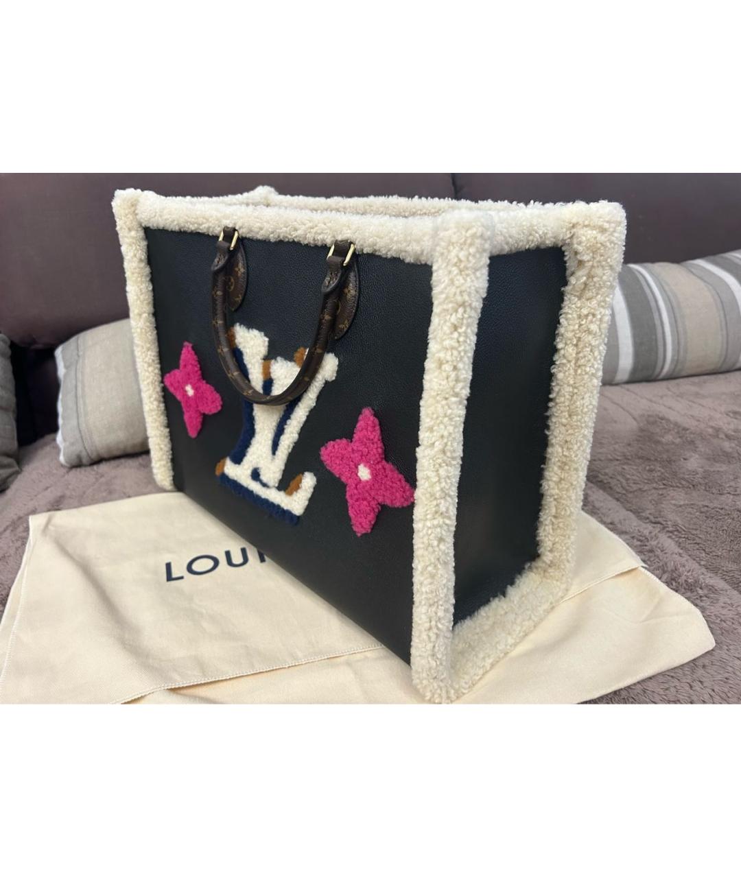 LOUIS VUITTON Черная кожаная сумка тоут, фото 5