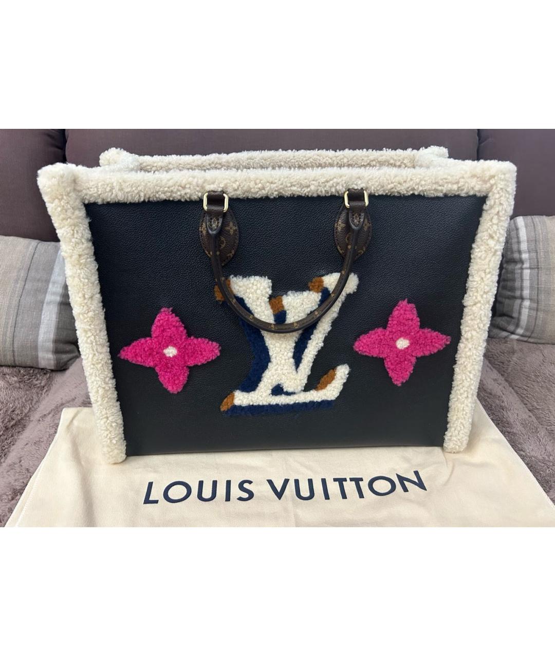 LOUIS VUITTON Черная кожаная сумка тоут, фото 9