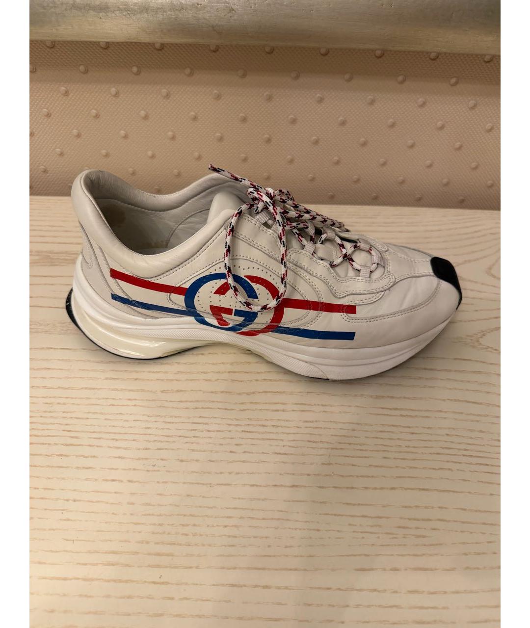 GUCCI Белые кожаные низкие кроссовки / кеды, фото 9
