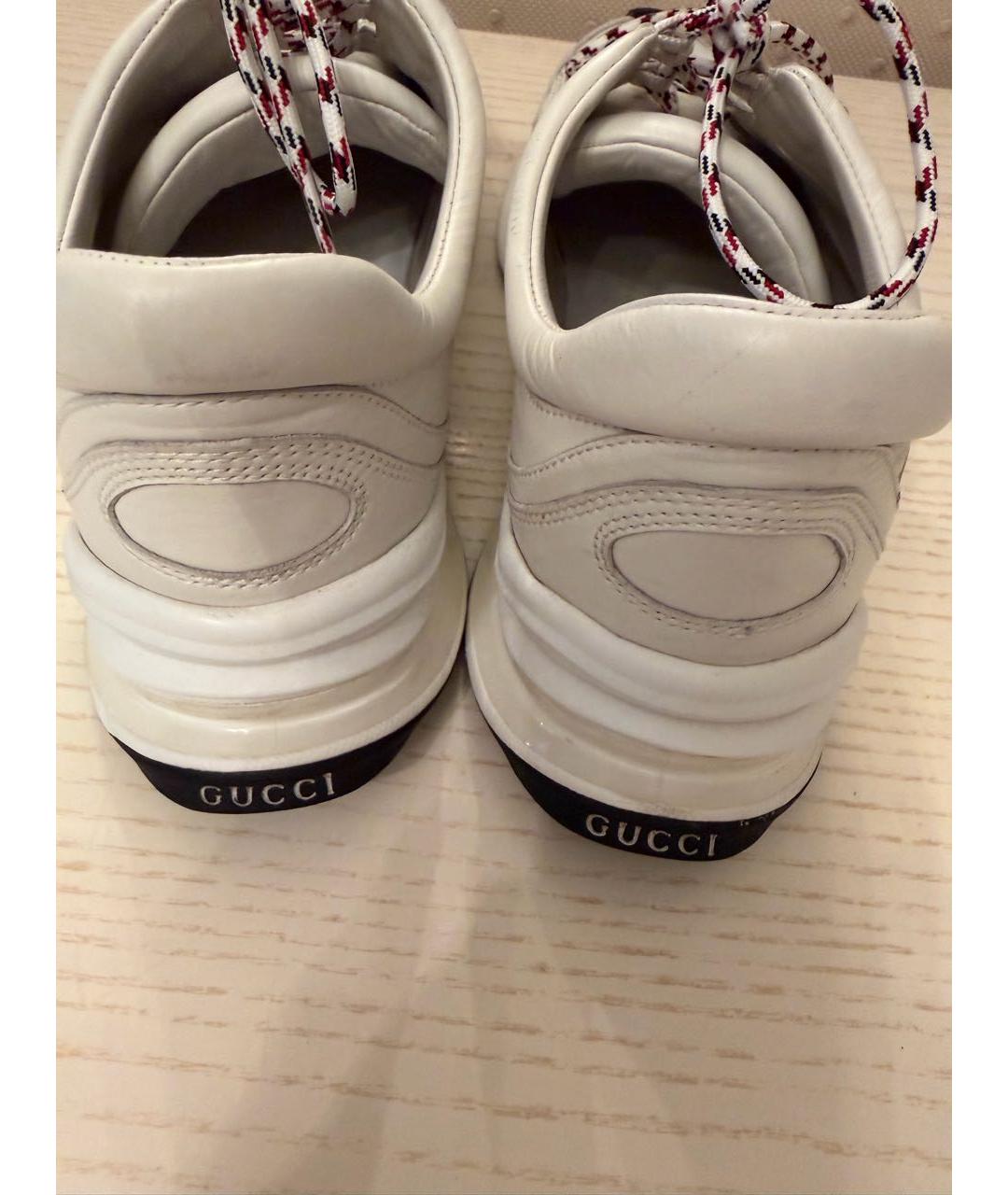 GUCCI Белые кожаные низкие кроссовки / кеды, фото 5