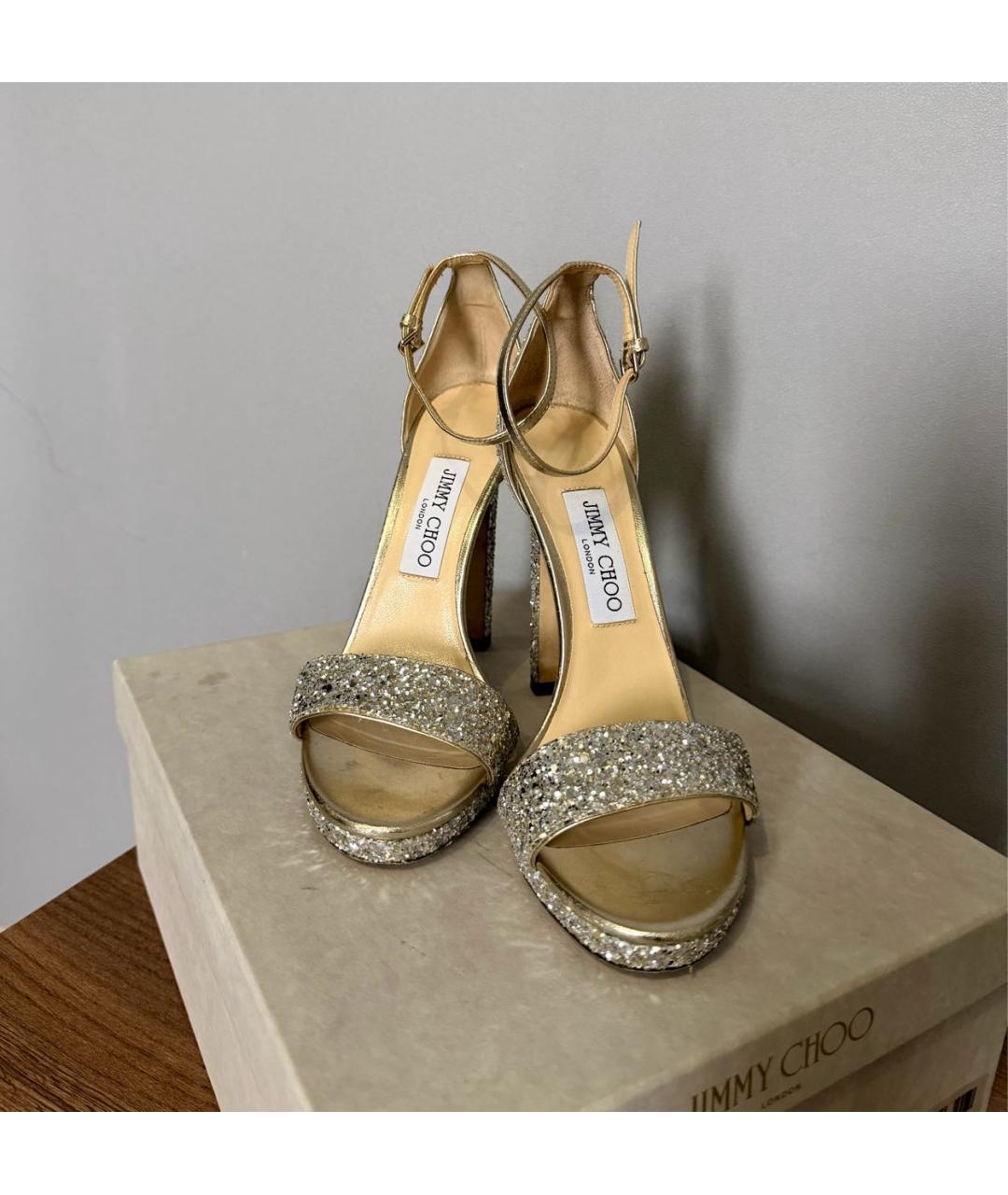 JIMMY CHOO Золотые кожаные босоножки, фото 2