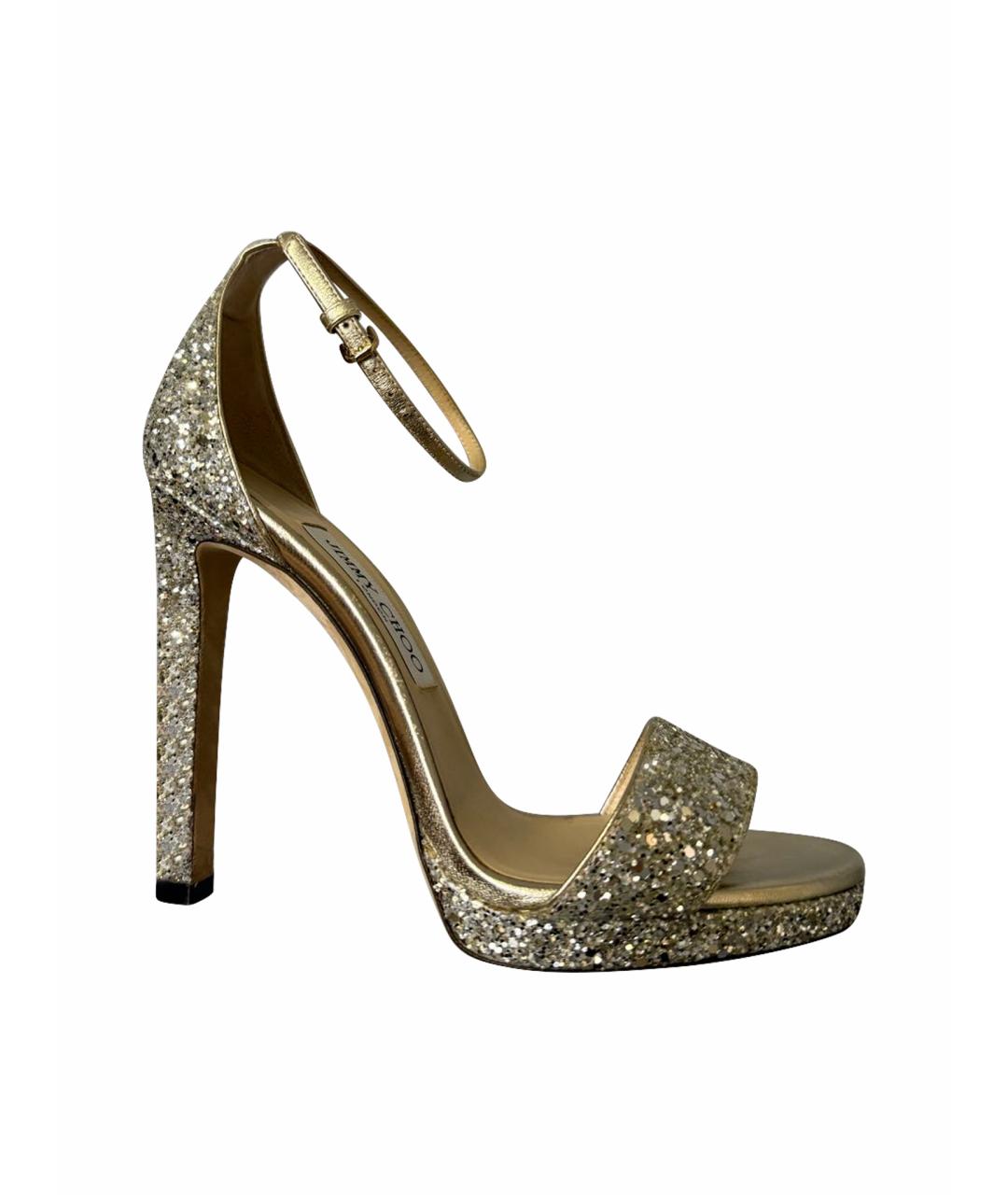 JIMMY CHOO Золотые кожаные босоножки, фото 1