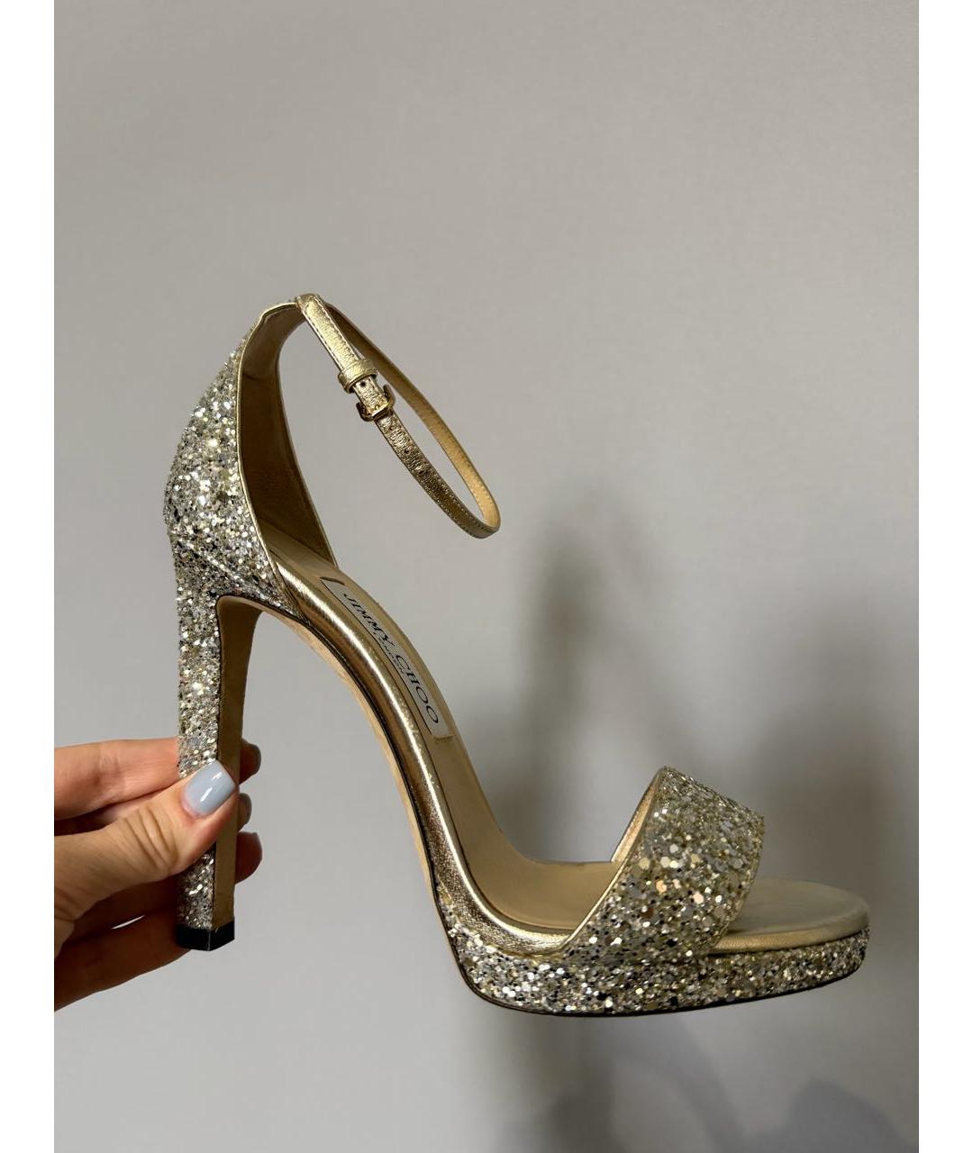 JIMMY CHOO Золотые кожаные босоножки, фото 4