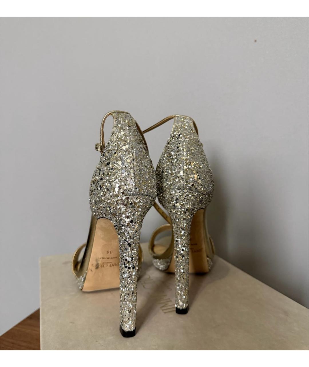 JIMMY CHOO Золотые кожаные босоножки, фото 3