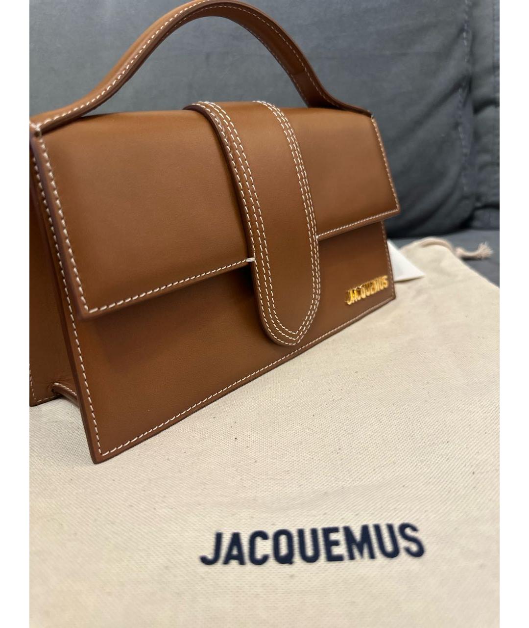 JACQUEMUS Коричневая кожаная сумка с короткими ручками, фото 2