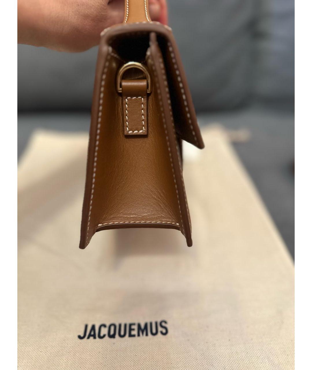 JACQUEMUS Коричневая кожаная сумка с короткими ручками, фото 5