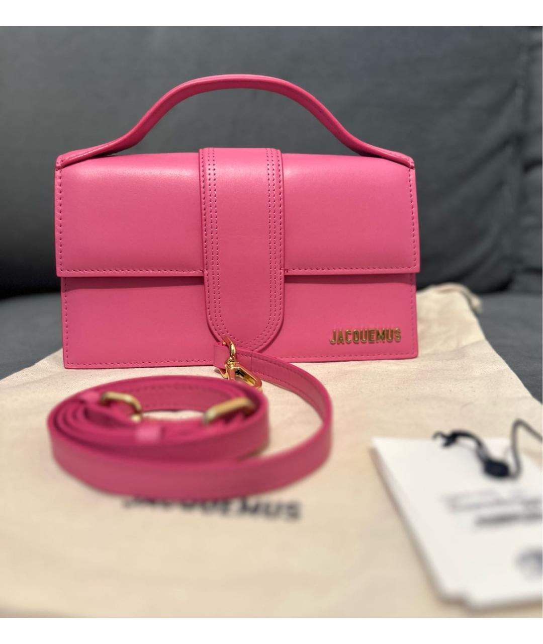 JACQUEMUS Розовая кожаная сумка с короткими ручками, фото 8