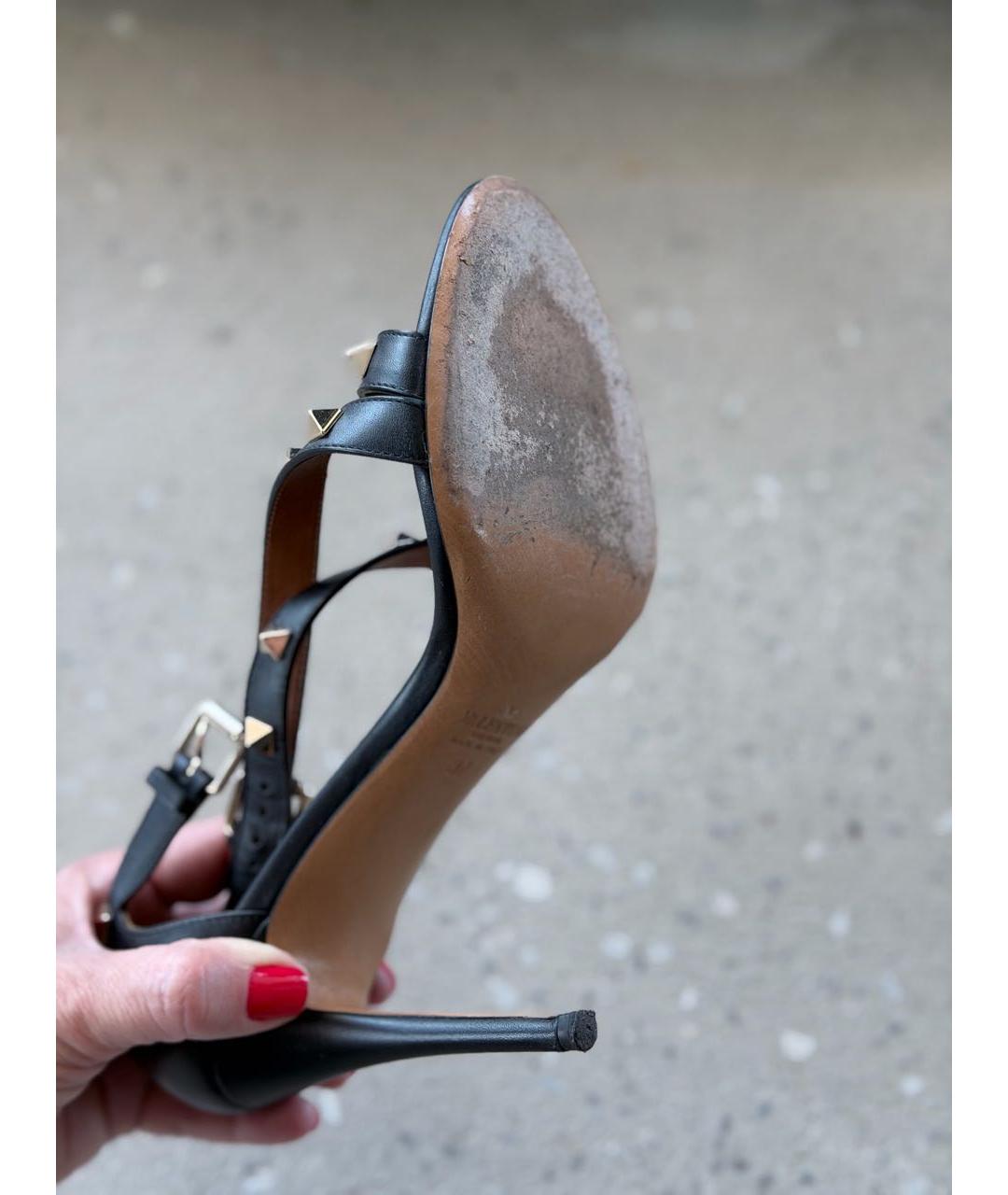 VALENTINO Черные кожаные босоножки, фото 8