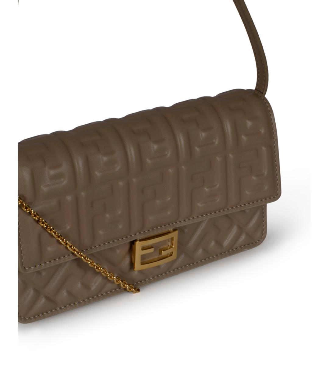 FENDI Коричневая кожаная сумка через плечо, фото 4