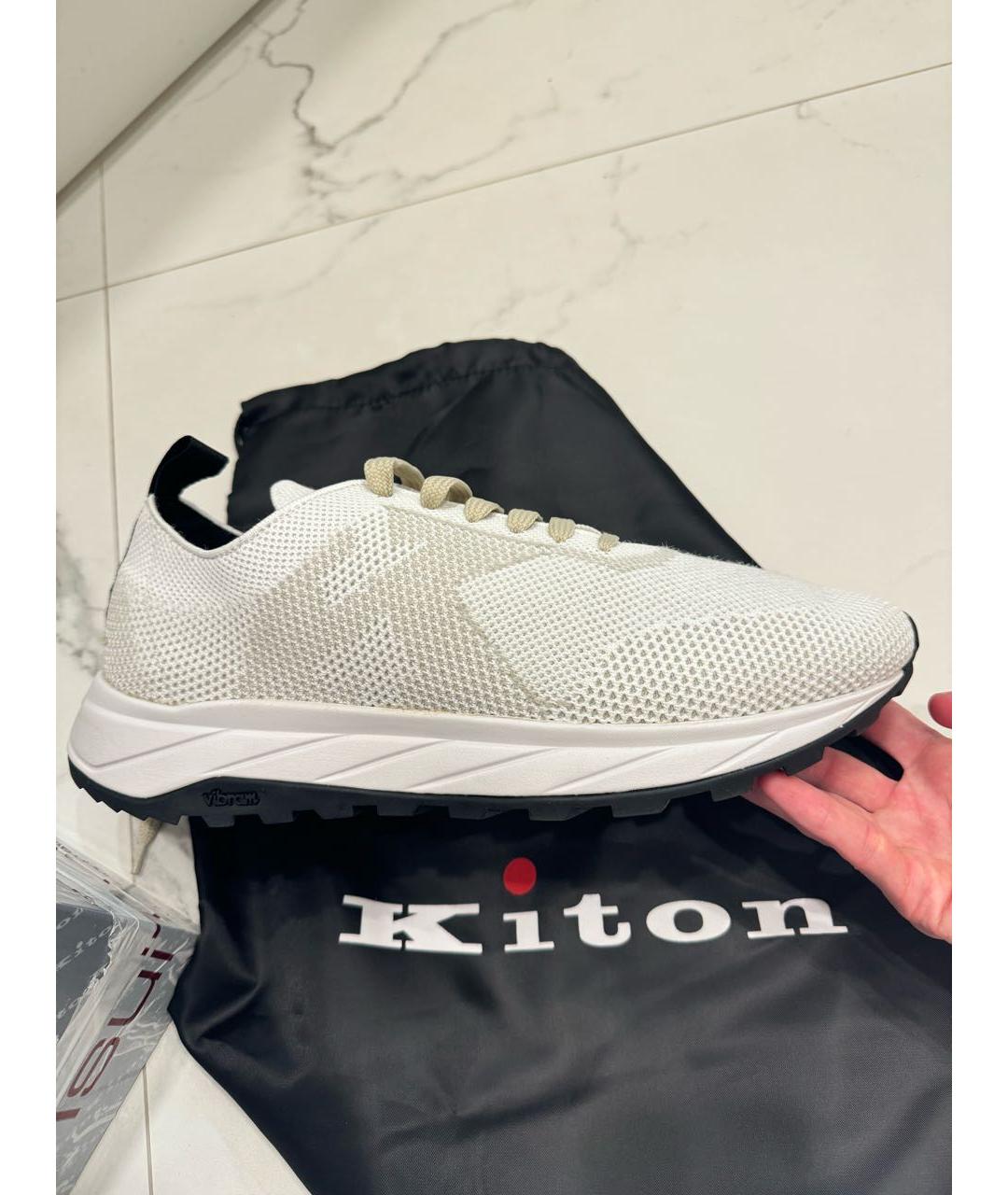 KITON Бежевые текстильные низкие кроссовки / кеды, фото 4