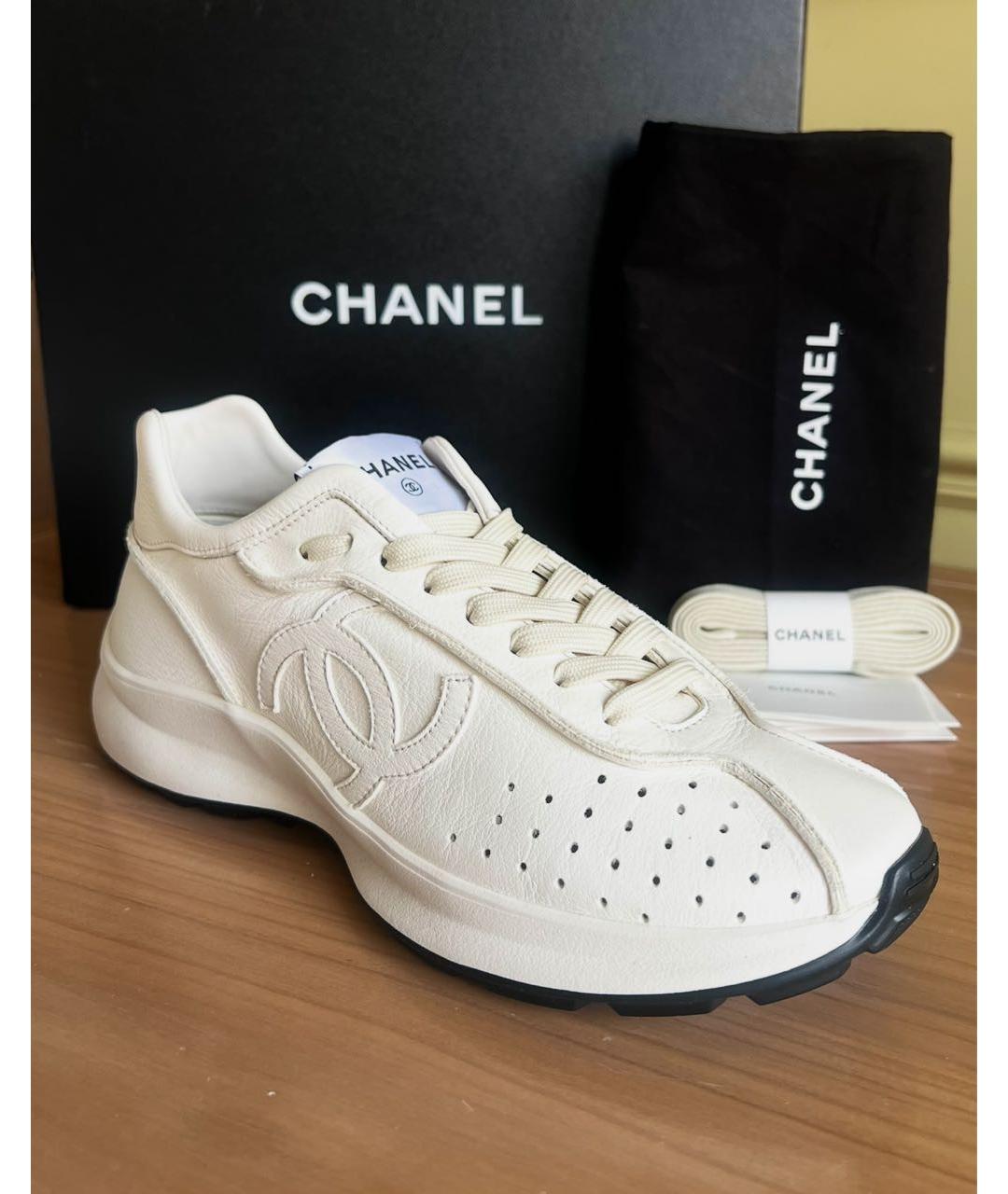 CHANEL Белые кожаные кроссовки, фото 8