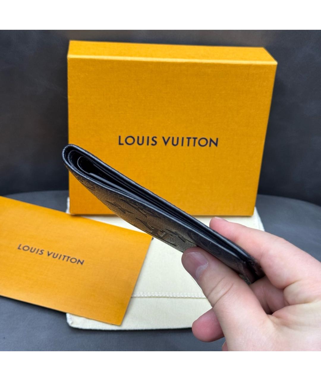 LOUIS VUITTON Черный кожаный кошелек, фото 5