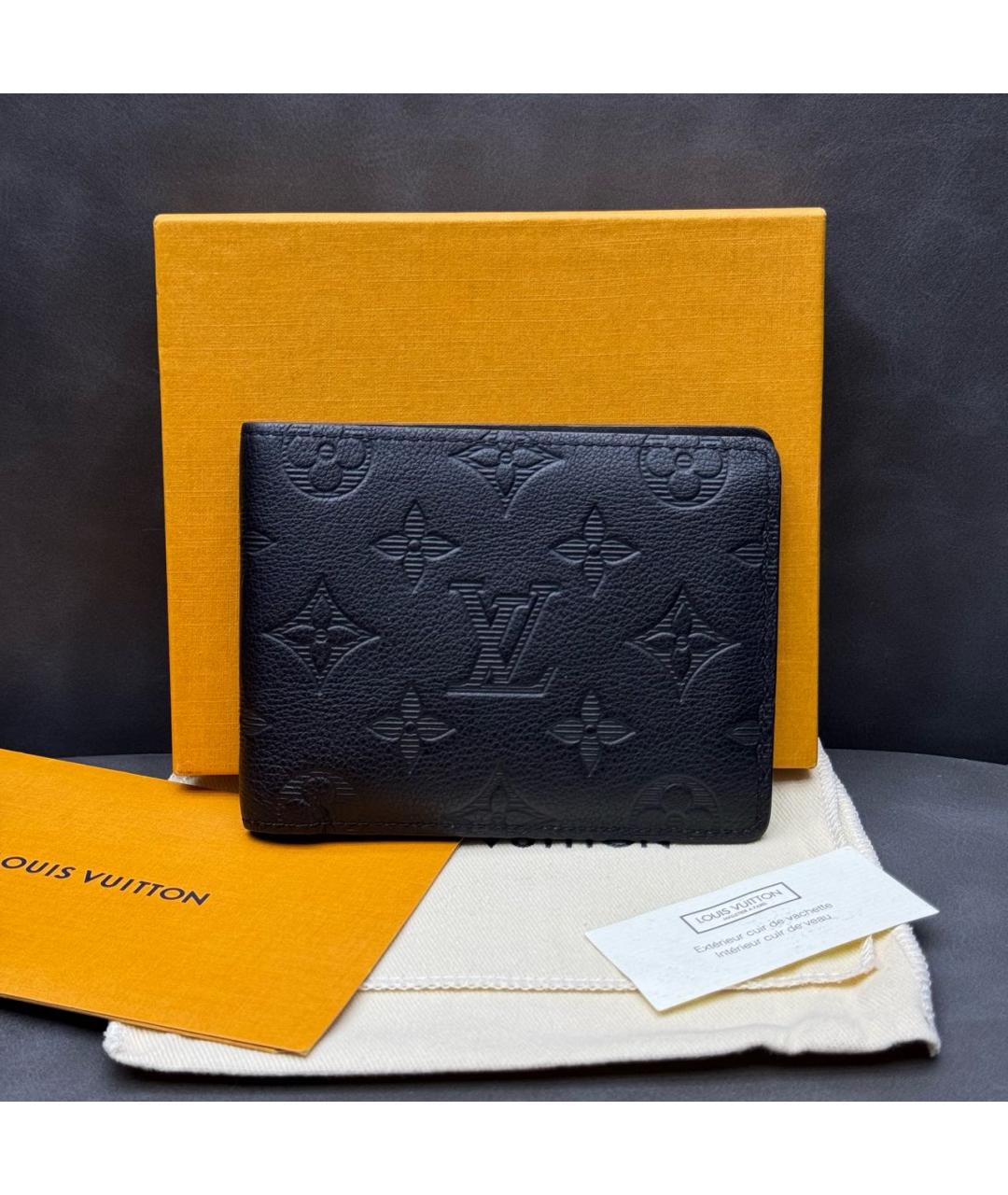 LOUIS VUITTON Черный кожаный кошелек, фото 7