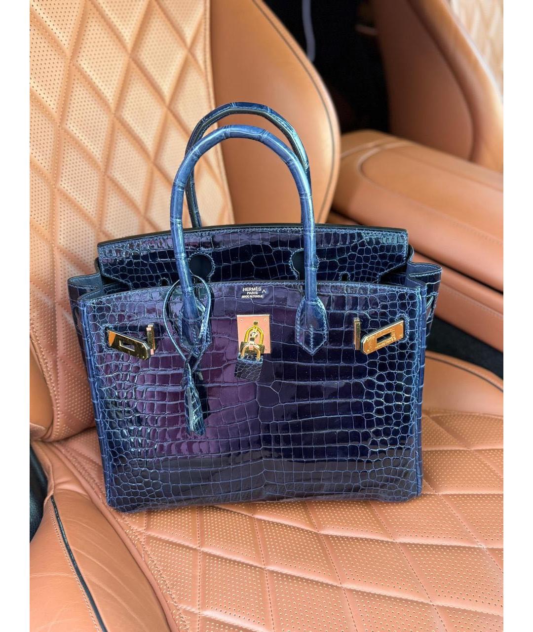 HERMES Темно-синяя сумка с короткими ручками из экзотической кожи, фото 4