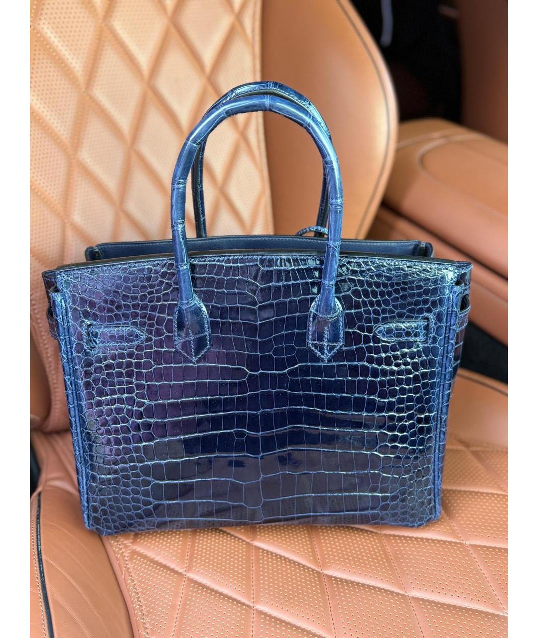HERMES Темно-синяя сумка с короткими ручками из экзотической кожи, фото 2