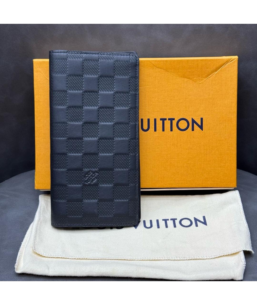 LOUIS VUITTON Черный кожаный кошелек, фото 7