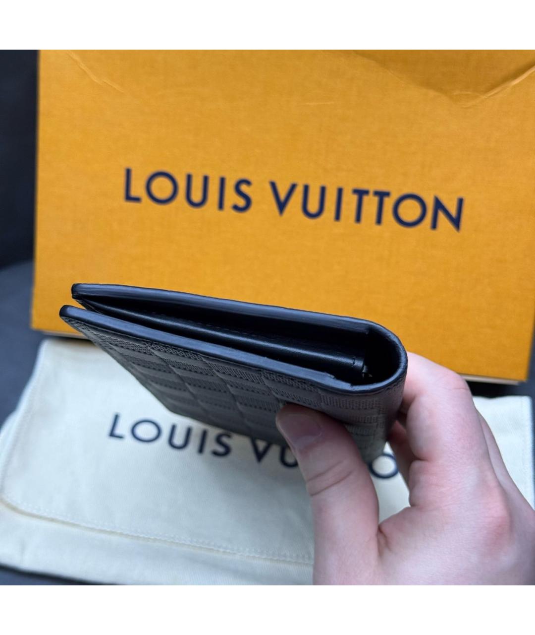 LOUIS VUITTON Черный кожаный кошелек, фото 3