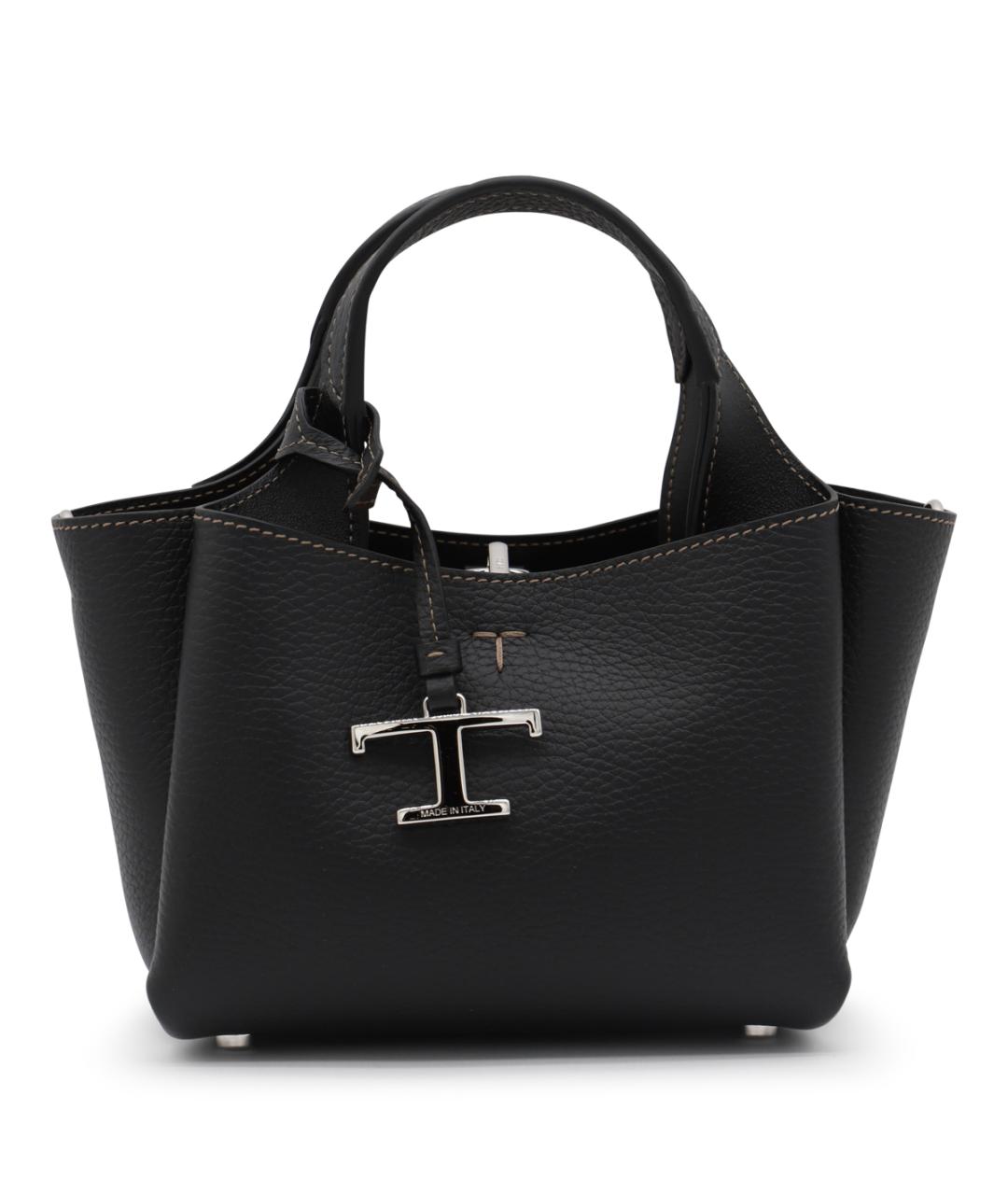 TOD'S Черная кожаная сумка тоут, фото 1