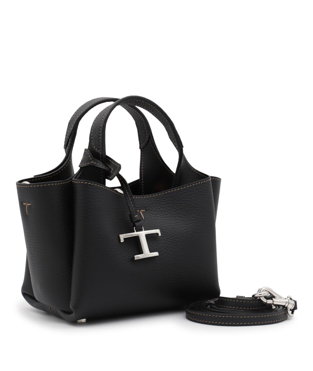 TOD'S Черная кожаная сумка тоут, фото 2