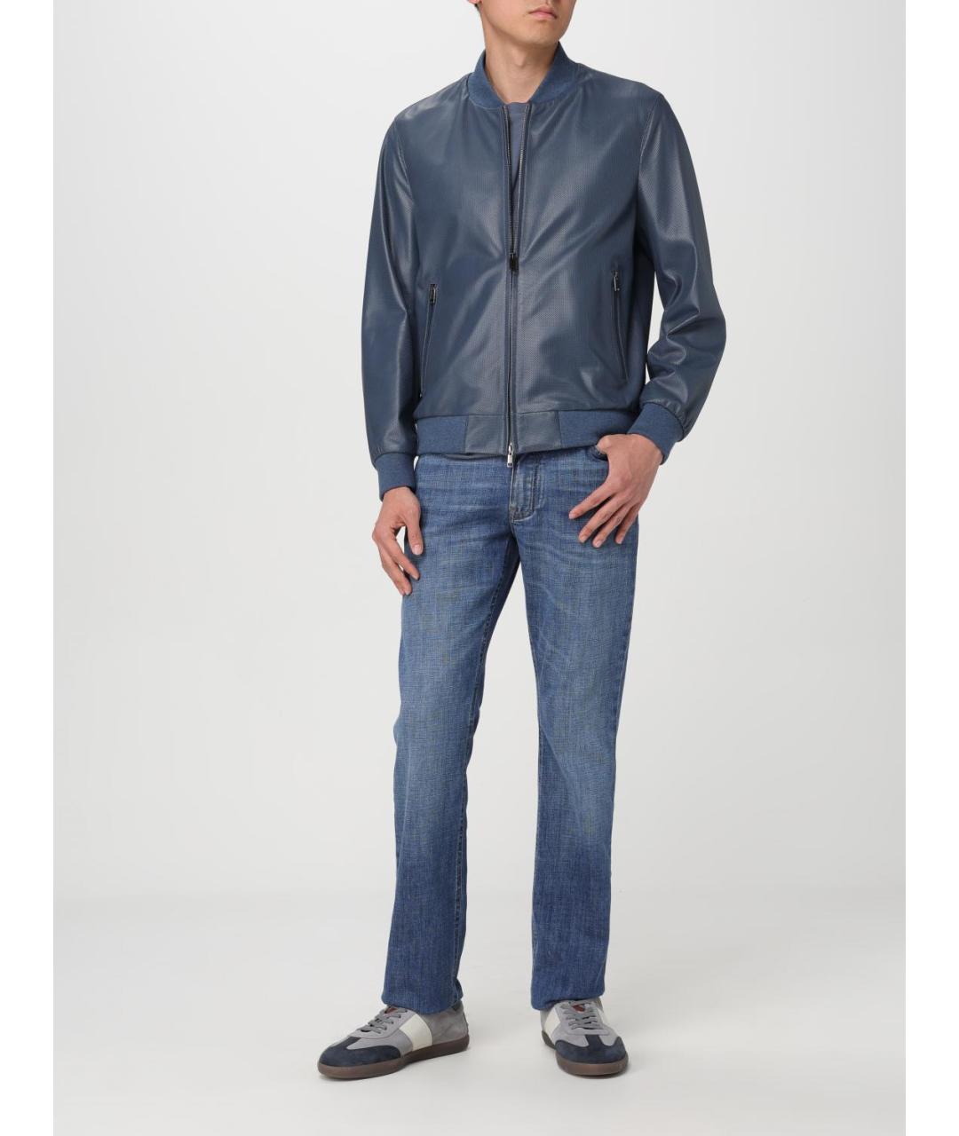 BRIONI Синяя кожаная куртка, фото 2