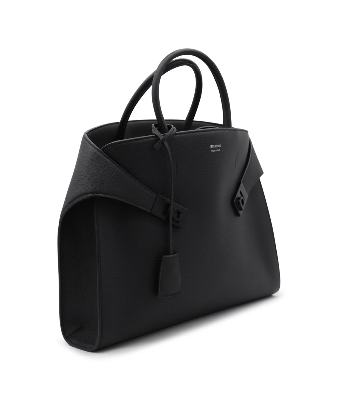 FERRAGAMO Черная кожаная сумка тоут, фото 2