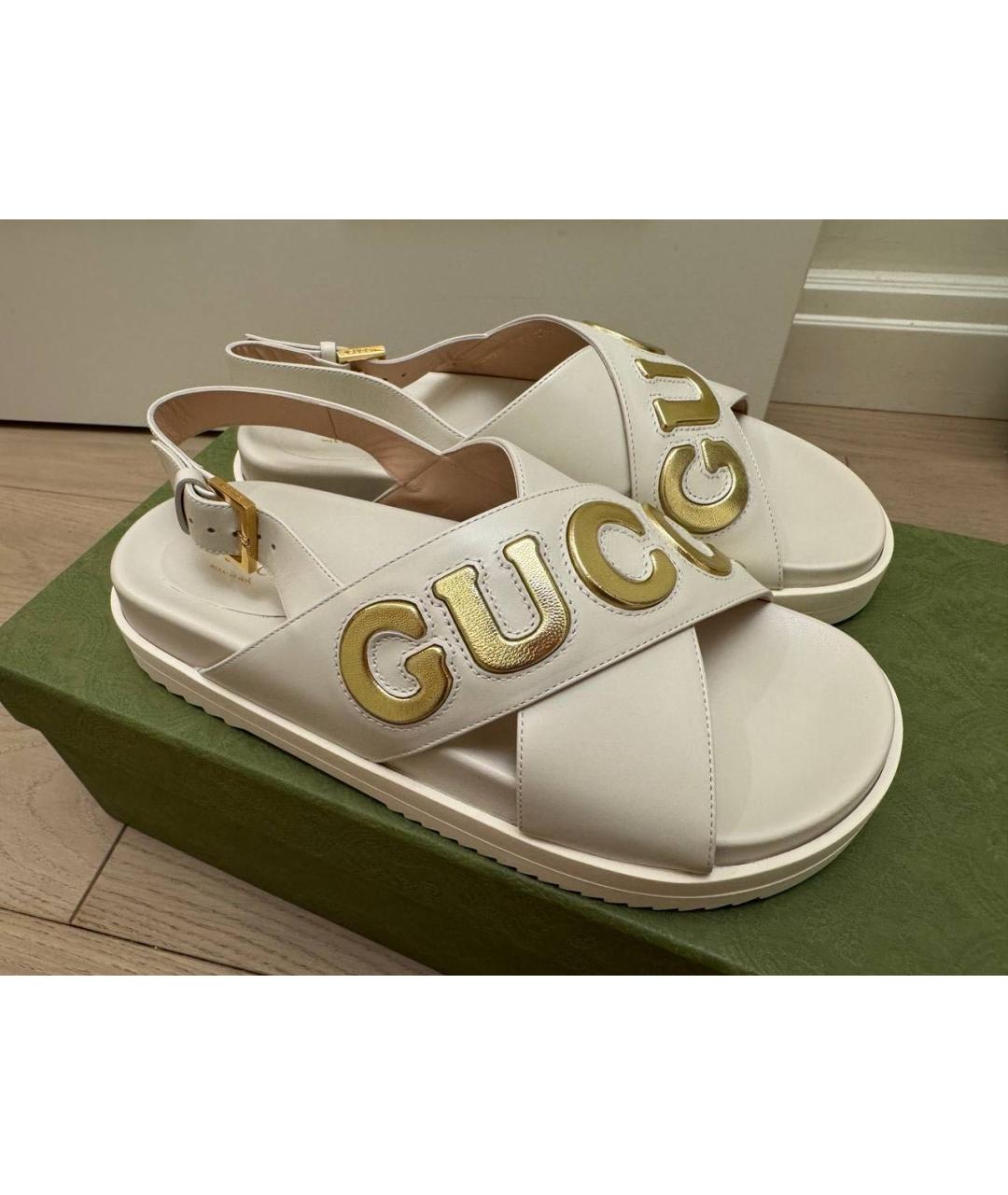 GUCCI Бежевые кожаные босоножки, фото 2