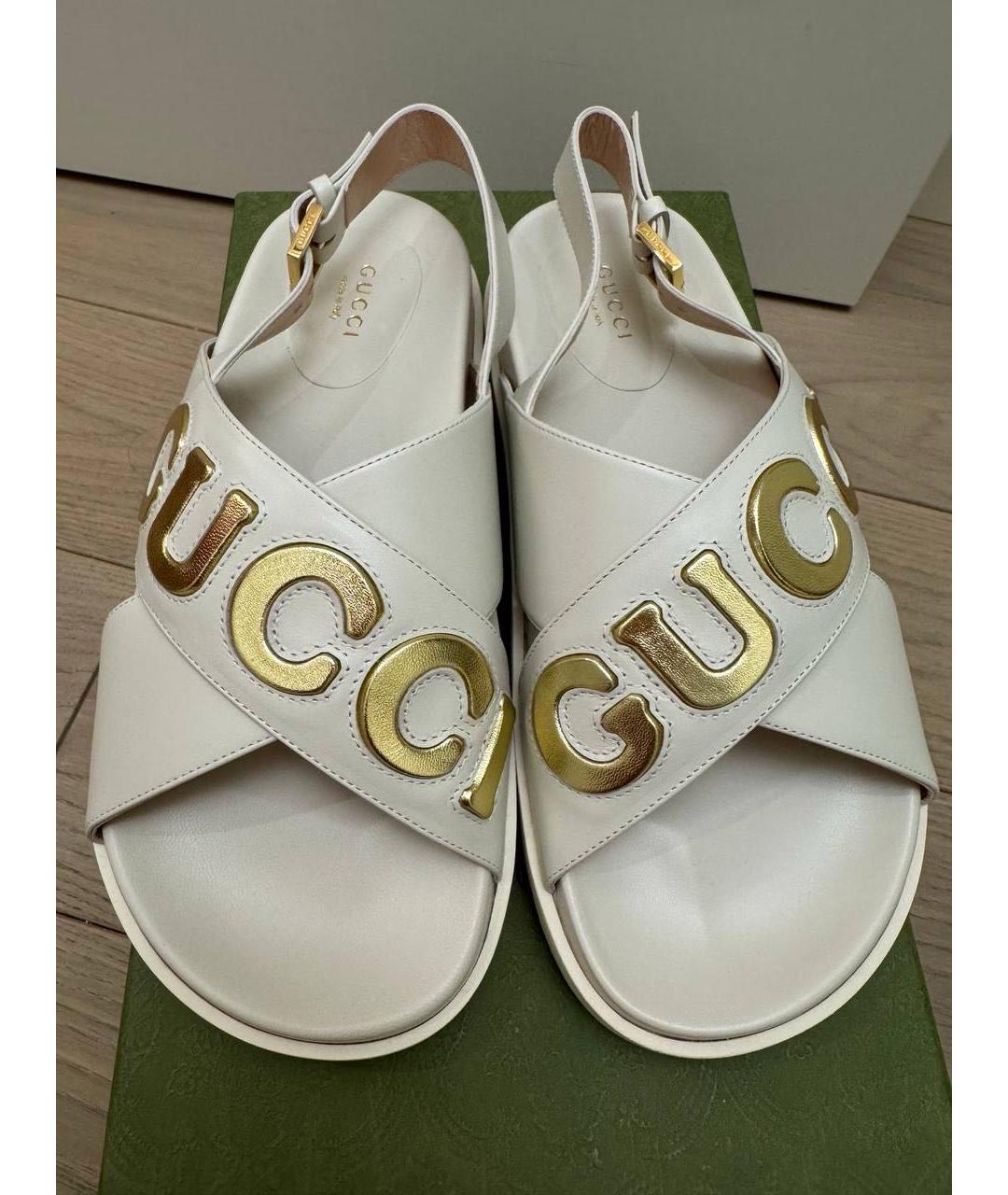 GUCCI Бежевые кожаные босоножки, фото 4