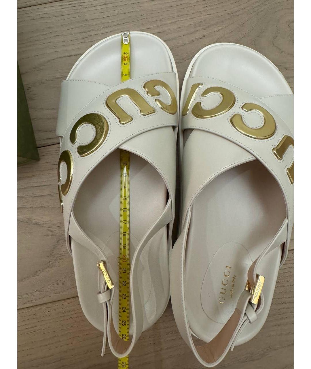 GUCCI Бежевые кожаные босоножки, фото 5