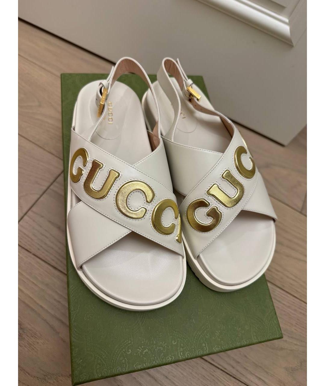 GUCCI Бежевые кожаные босоножки, фото 3