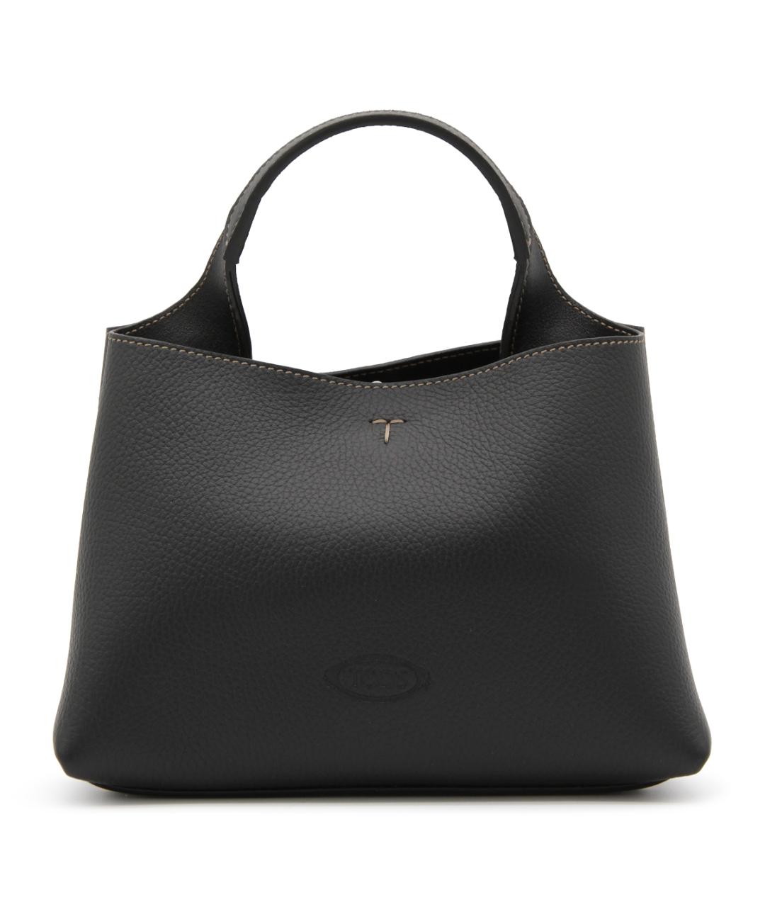TOD'S Черная кожаная сумка тоут, фото 1