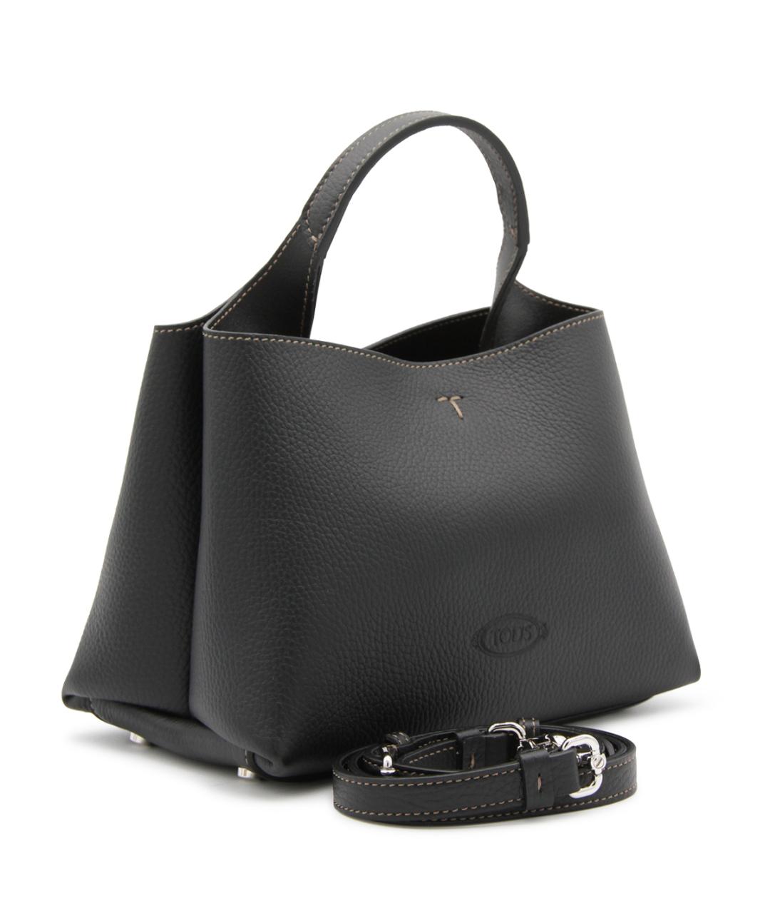 TOD'S Черная кожаная сумка тоут, фото 2