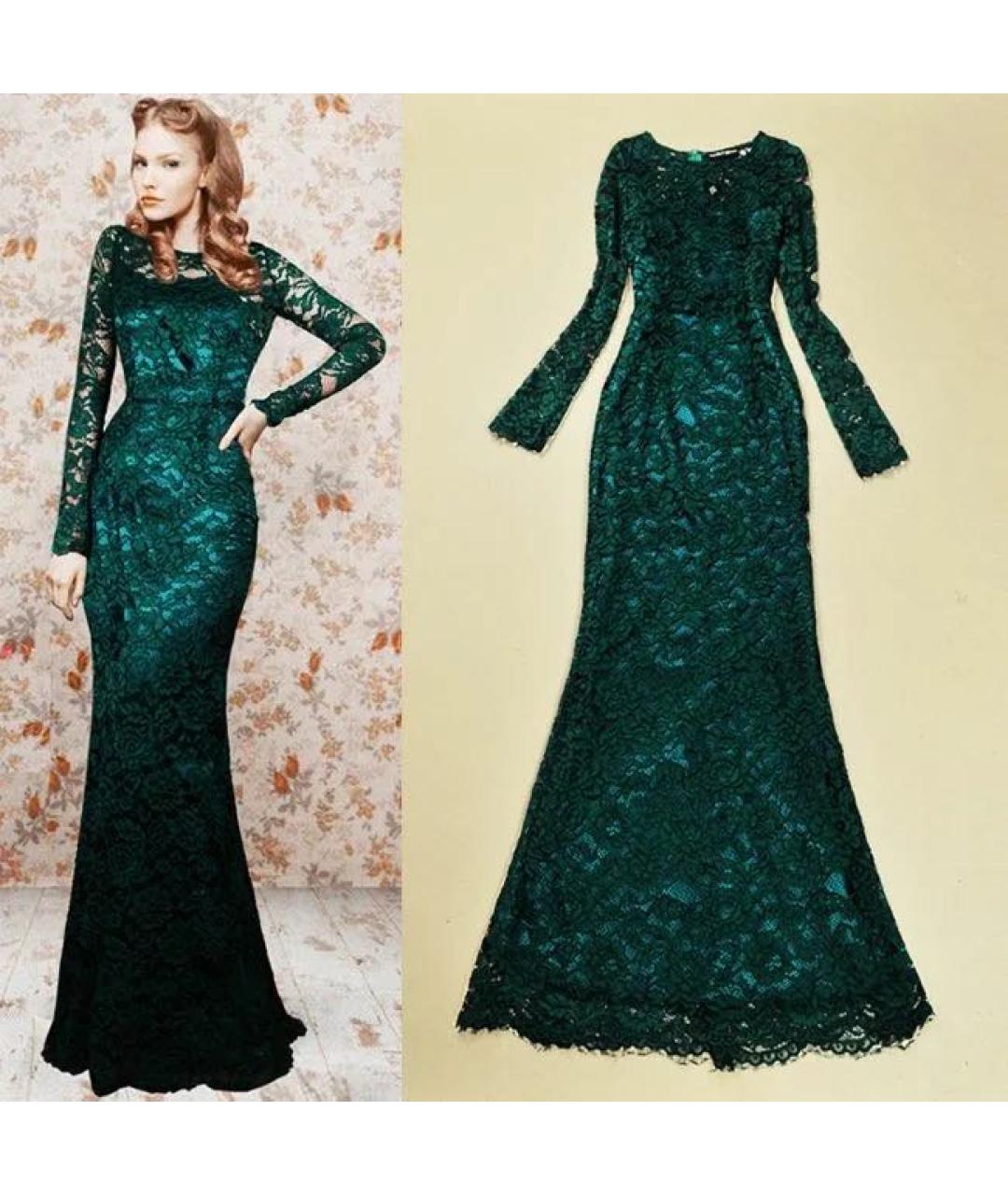 DOLCE&GABBANA Зеленые кружевное вечернее платье, фото 2