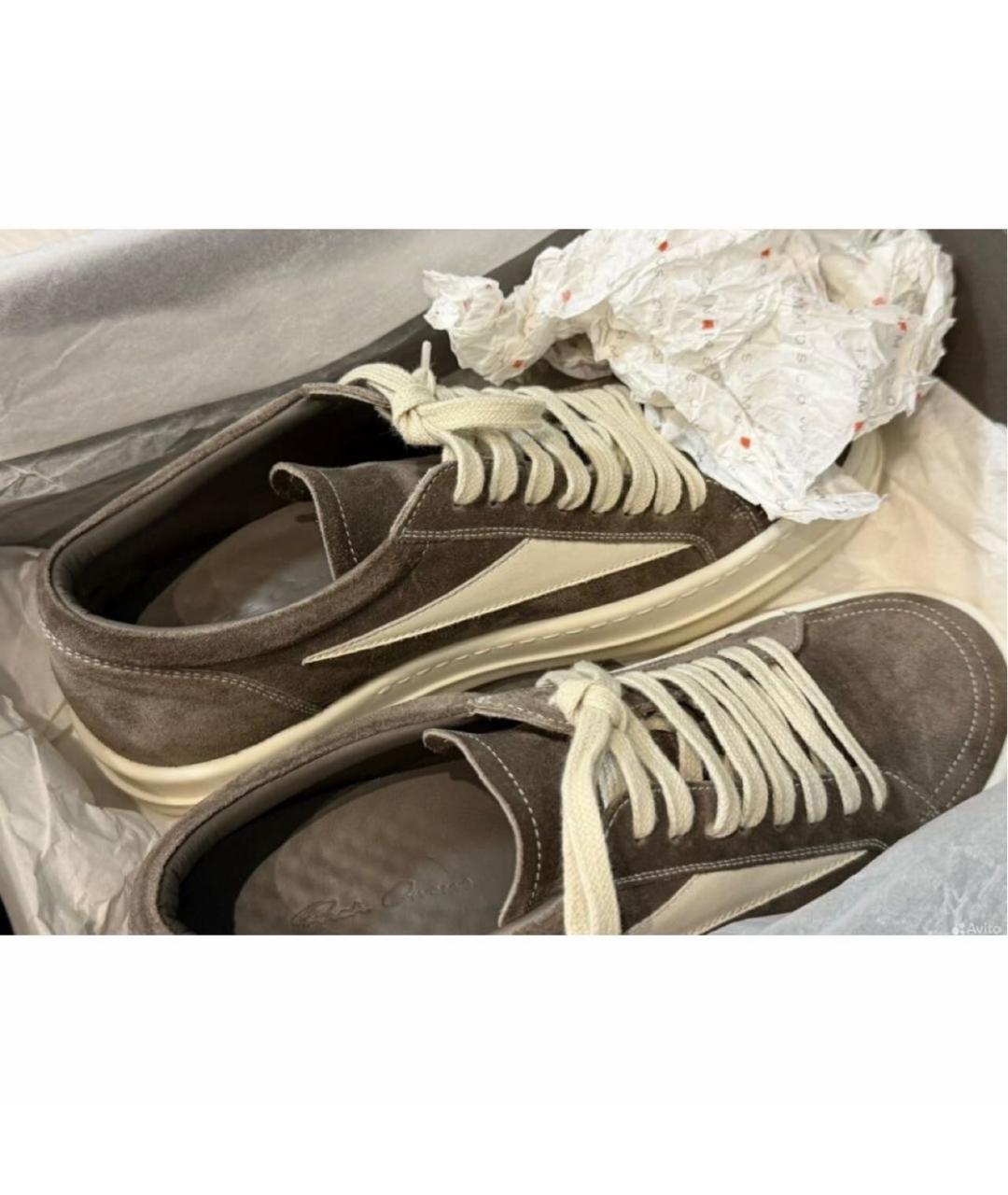 RICK OWENS Коричневые кожаные низкие кроссовки / кеды, фото 2