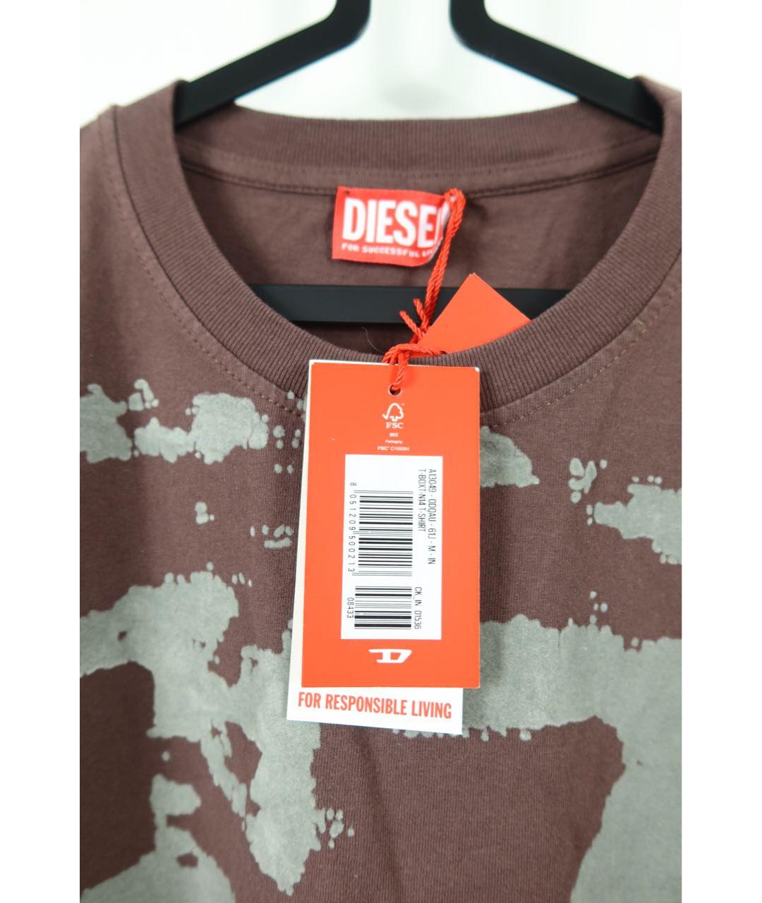 DIESEL Коричневая хлопковая футболка, фото 3
