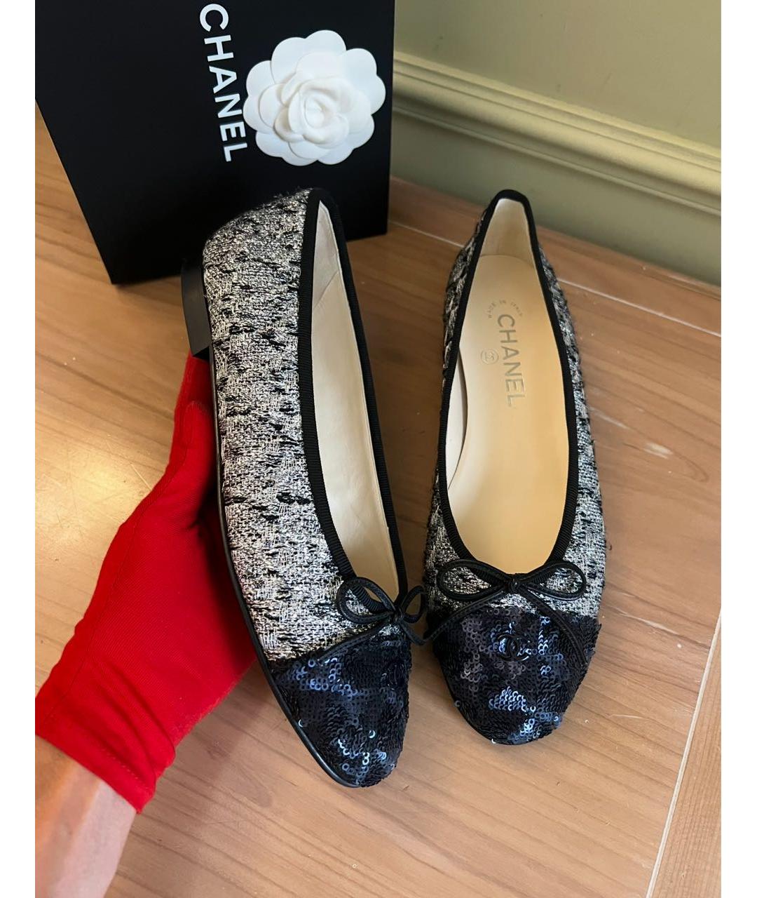 CHANEL Серые текстильные балетки, фото 8