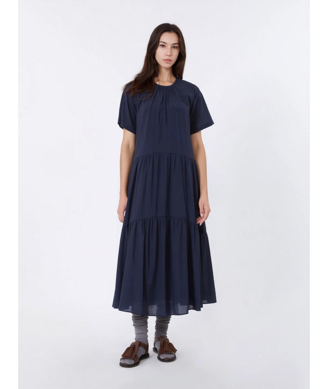 WEEKEND MAX MARA Темно-синее хлопковое повседневное платье, фото 3