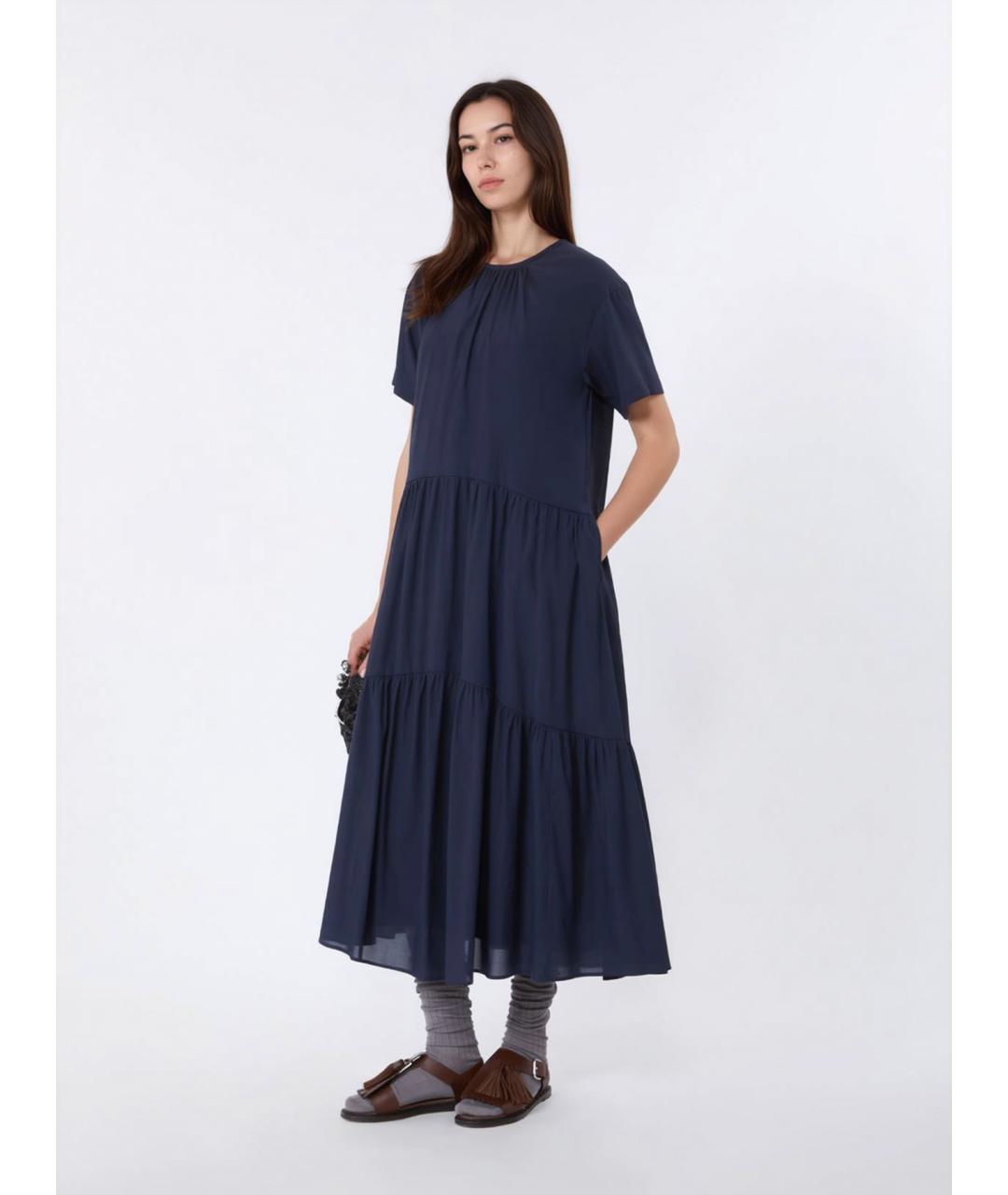 WEEKEND MAX MARA Темно-синее хлопковое повседневное платье, фото 2
