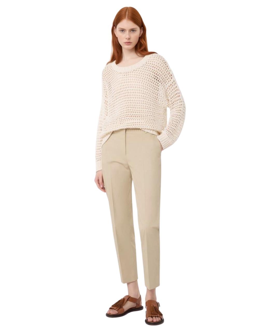 WEEKEND MAX MARA Бежевые хлопковые прямые брюки, фото 2
