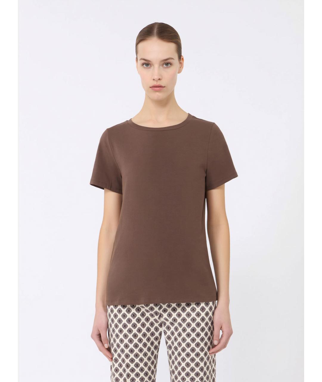WEEKEND MAX MARA Коричневая хлопковая футболка, фото 3