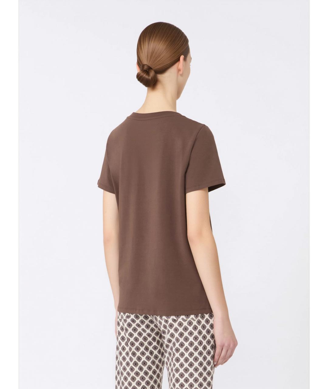 WEEKEND MAX MARA Коричневая хлопковая футболка, фото 4