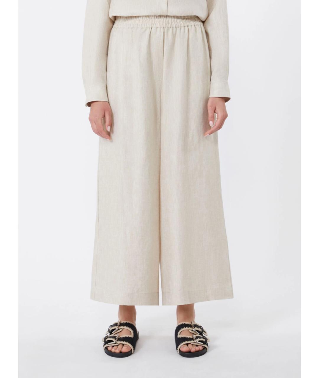 WEEKEND MAX MARA Бежевые льняные брюки широкие, фото 3